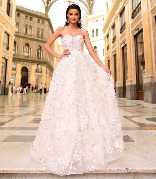 Nicoletta Australia  3D leaves and white with silver embellishments gala wedding gown