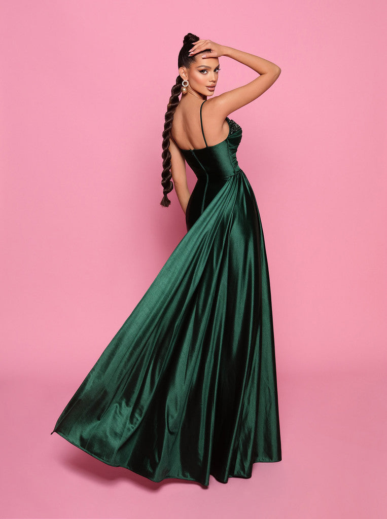 NICOLETTA  GOWN - embellished neckline emerald gala ball gown