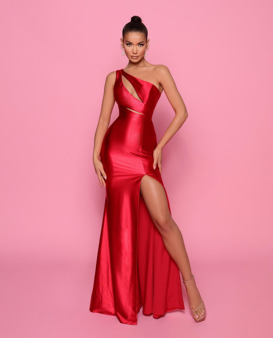 NICOLETTA AUSTRALIA cutout feature satin fitted gown - RED