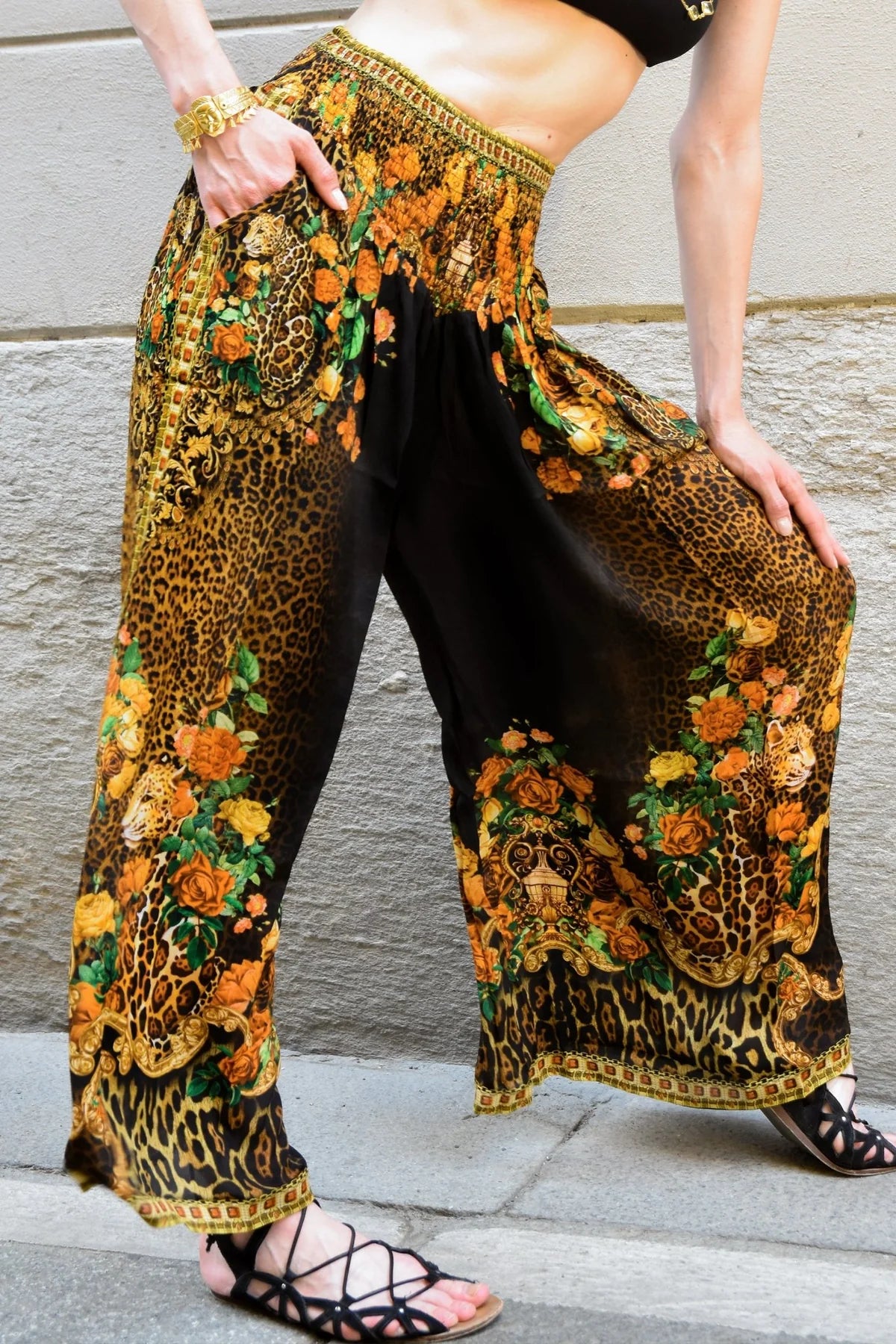 Czarina Black Leopardess Shirred Pant