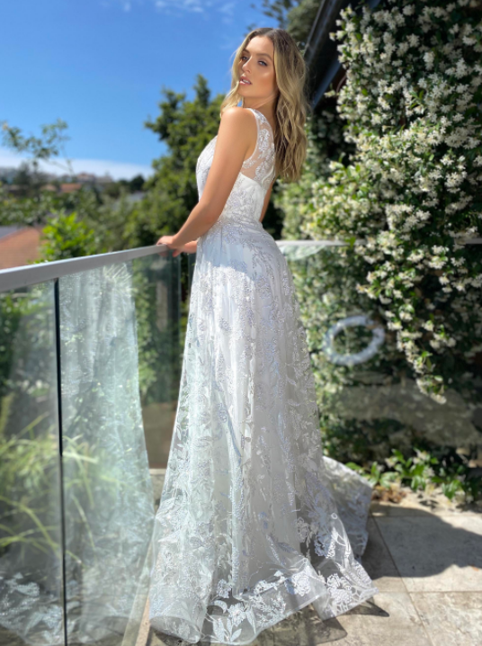 J'ADORE AUSTRALIA  ONE SHOULDER GLITTERING GOWN - Bread Boutique  - asymmetrical, FULL LENGTH, GLAMOROUS, GLITTERING, GOWNS, J'ADORE, one shoulder, SOPHISTICATED, STUNNING, WAISTED, white - Darwin boutique - Darwin fashion