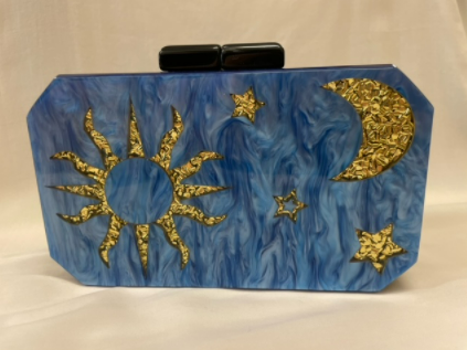 PERSPEX CLUTCH BLUE BLACK AND GOLD SKY - Bread Boutique  - BAG, BLUE, CLUTCH - Darwin boutique - Darwin fashion