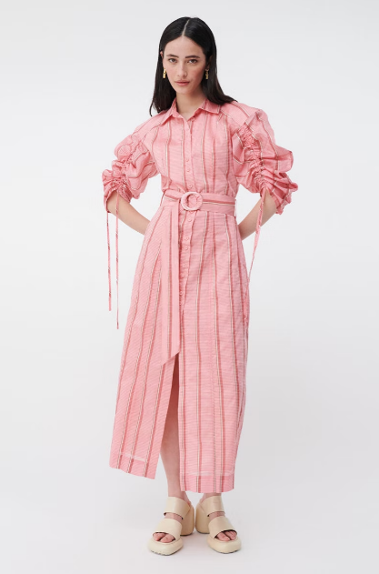 Suboo Pablo Ruched Sleeve Longline Shirt Dress - Pink - Bread Boutique  - GLAMOROUS, GORGEOUS, LONG SLEEVED, loose fit, PINK, SEXY, SHIMMER, shiny, SHIRTDRESS, SOFT, SOPHISTICATED, STUNNING, SUPERB, WAISTED - Darwin boutique - Darwin fashion
